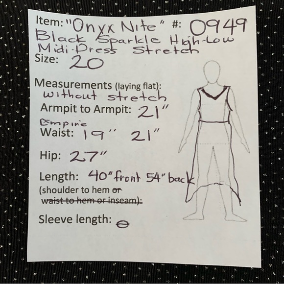 🔥5/$20🔥 “Onyx Nite” Black Sparkle High Low Midi-Dress size 20 - Picture 12 of 12